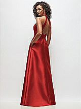 Rear View Thumbnail - Poppy Red High-Neck Cutout Satin Dress with Pockets