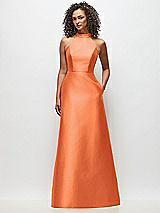 Front View Thumbnail - Portofino Orange High-Neck Cutout Satin Dress with Pockets