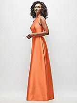 Side View Thumbnail - Portofino Orange High-Neck Cutout Satin Dress with Pockets