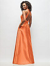 Rear View Thumbnail - Portofino Orange High-Neck Cutout Satin Dress with Pockets