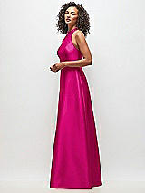 Side View Thumbnail - Think Pink High-Neck Cutout Satin Dress with Pockets