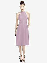Front View Thumbnail - Suede Rose High-Neck Open-Back Satin Cocktail Dress