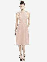 Front View Thumbnail - Cameo High-Neck Open-Back Satin Cocktail Dress