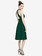 Rear View Thumbnail - Hunter Green High-Neck Open-Back Satin Cocktail Dress