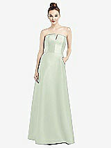 Front View Thumbnail - Mint Green Strapless Notch Satin Gown with Pockets