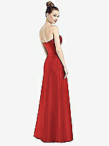 Rear View Thumbnail - Poppy Red Strapless Notch Satin Gown with Pockets