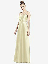 Front View Thumbnail - Butter Yellow Draped Wrap Satin Maxi Dress with Pockets