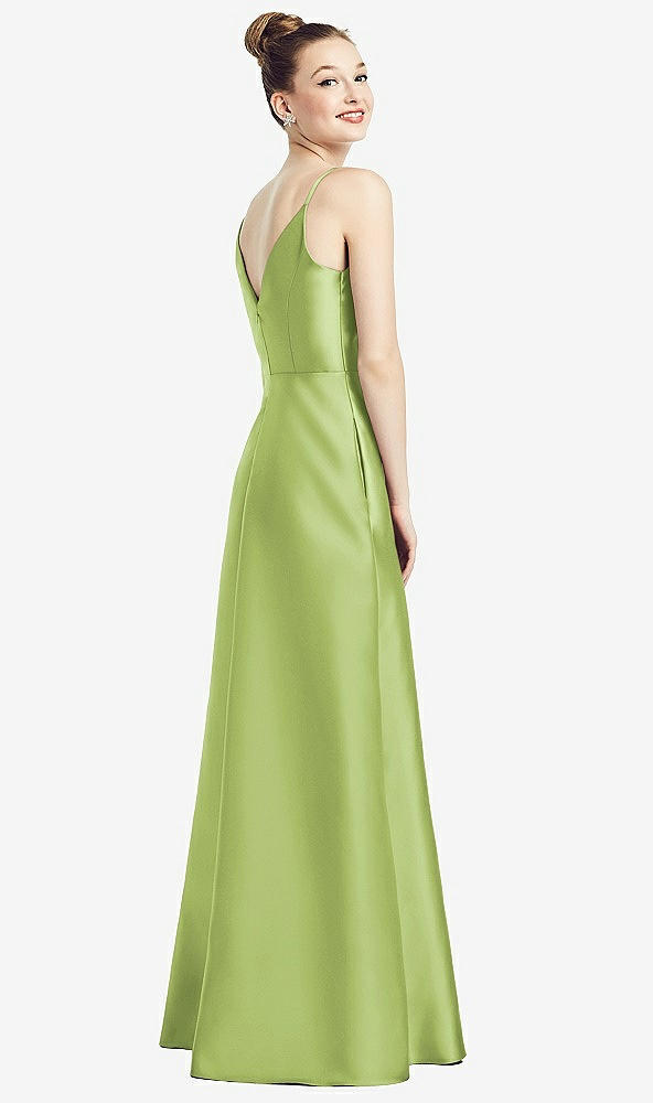 Back View - Mojito Draped Wrap Satin Maxi Dress with Pockets