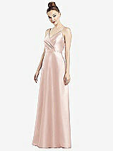 Front View Thumbnail - Blush Draped Wrap Satin Maxi Dress with Pockets