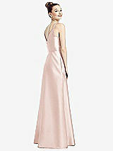 Rear View Thumbnail - Blush Draped Wrap Satin Maxi Dress with Pockets