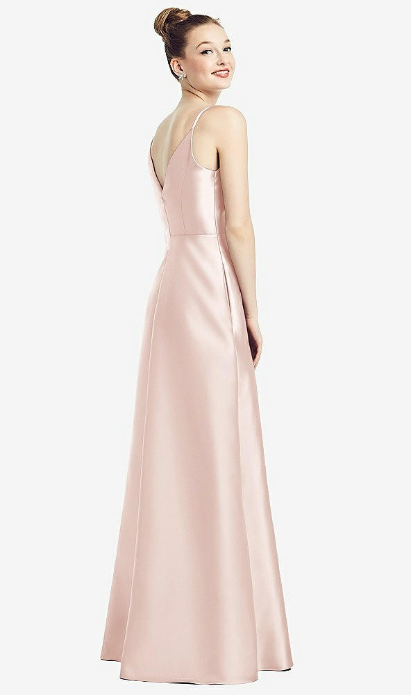 Back View - Blush Draped Wrap Satin Maxi Dress with Pockets