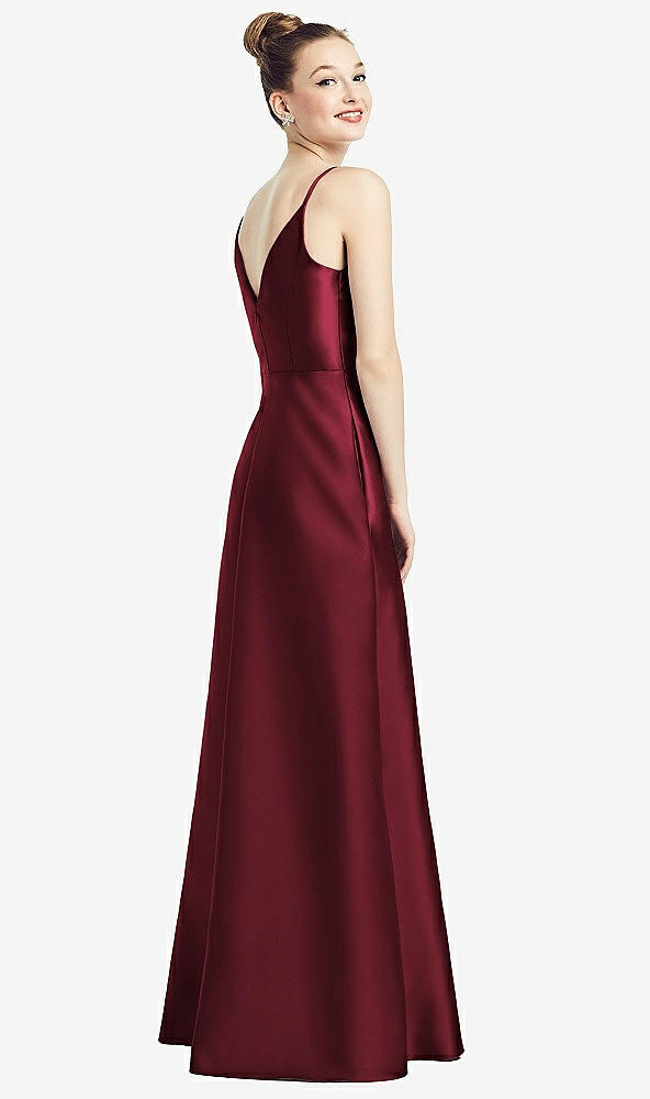 Back View - Cabernet Draped Wrap Satin Maxi Dress with Pockets