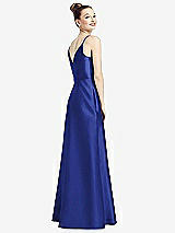 Rear View Thumbnail - Cobalt Blue Draped Wrap Satin Maxi Dress with Pockets