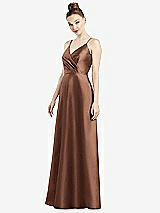 Front View Thumbnail - Cognac Draped Wrap Satin Maxi Dress with Pockets