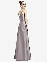 Rear View Thumbnail - Cashmere Gray Draped Wrap Satin Maxi Dress with Pockets