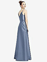 Rear View Thumbnail - Larkspur Blue Draped Wrap Satin Maxi Dress with Pockets