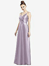 Front View Thumbnail - Lilac Haze Draped Wrap Satin Maxi Dress with Pockets