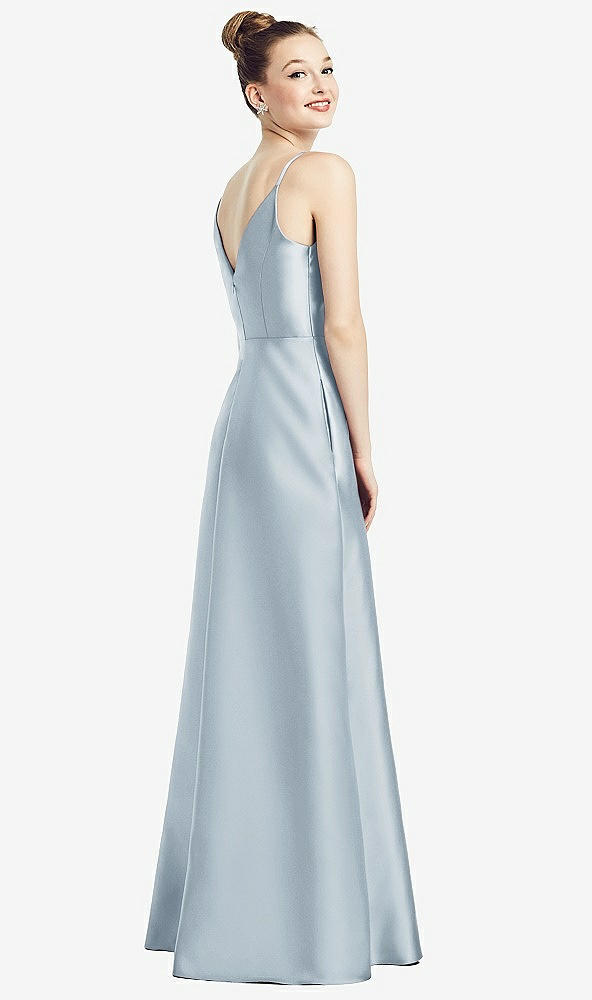 Back View - Mist Draped Wrap Satin Maxi Dress with Pockets