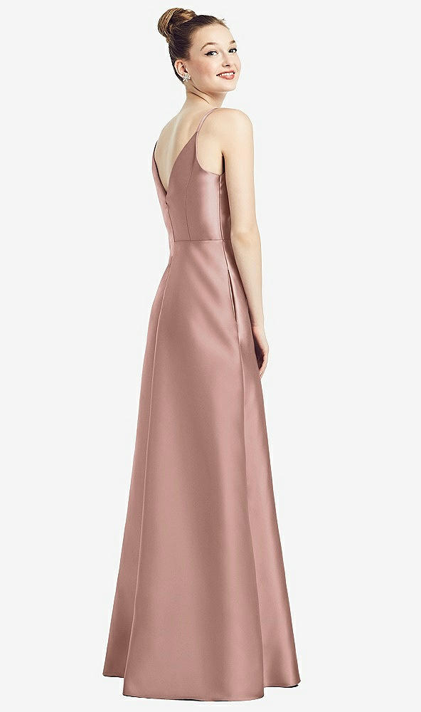 Back View - Neu Nude Draped Wrap Satin Maxi Dress with Pockets