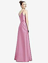 Rear View Thumbnail - Powder Pink Draped Wrap Satin Maxi Dress with Pockets