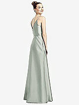 Rear View Thumbnail - Willow Green Draped Wrap Satin Maxi Dress with Pockets