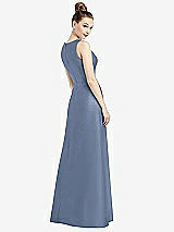 Rear View Thumbnail - Larkspur Blue Sleeveless V-Neck Satin Dress with Pockets