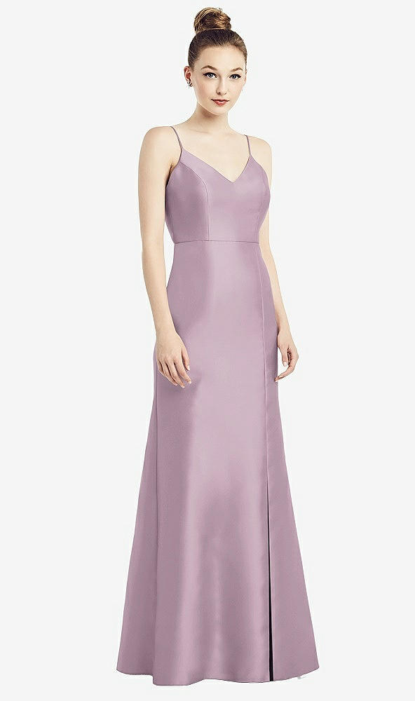 Back View - Suede Rose Open-Back Bow Tie Satin Trumpet Gown
