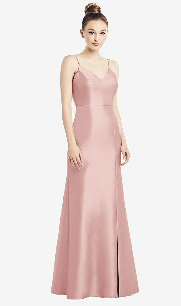 Back View - Rose Open-Back Bow Tie Satin Trumpet Gown