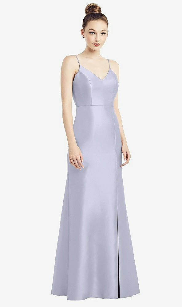 Back View - Silver Dove Open-Back Bow Tie Satin Trumpet Gown
