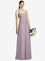 Front View Thumbnail - Lilac Dusk Spaghetti Strap Chiffon Maxi Dress with Jeweled Sash