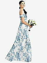 Alt View 1 Thumbnail - Cottage Rose Dusk Blue Cold-Shoulder V-Back Chiffon Maxi Dress