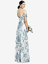 Rear View Thumbnail - Cottage Rose Dusk Blue Cold-Shoulder V-Back Chiffon Maxi Dress