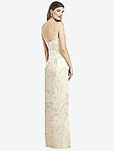 Rear View Thumbnail - Butter Yellow Floral Spaghetti Strap Draped Skirt Gown with Front Slit