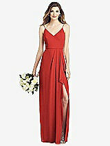 Front View Thumbnail - Poppy Red Spaghetti Strap Draped Skirt Gown with Front Slit