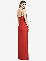 Rear View Thumbnail - Poppy Red Spaghetti Strap Draped Skirt Gown with Front Slit