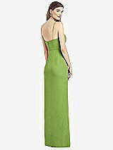 Rear View Thumbnail - Peridot Green Spaghetti Strap Draped Skirt Gown with Front Slit