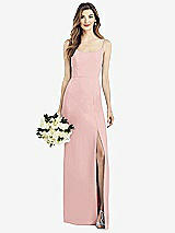Front View Thumbnail - Rose Spaghetti Strap V-Back Crepe Gown with Front Slit
