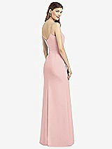 Rear View Thumbnail - Rose Spaghetti Strap V-Back Crepe Gown with Front Slit