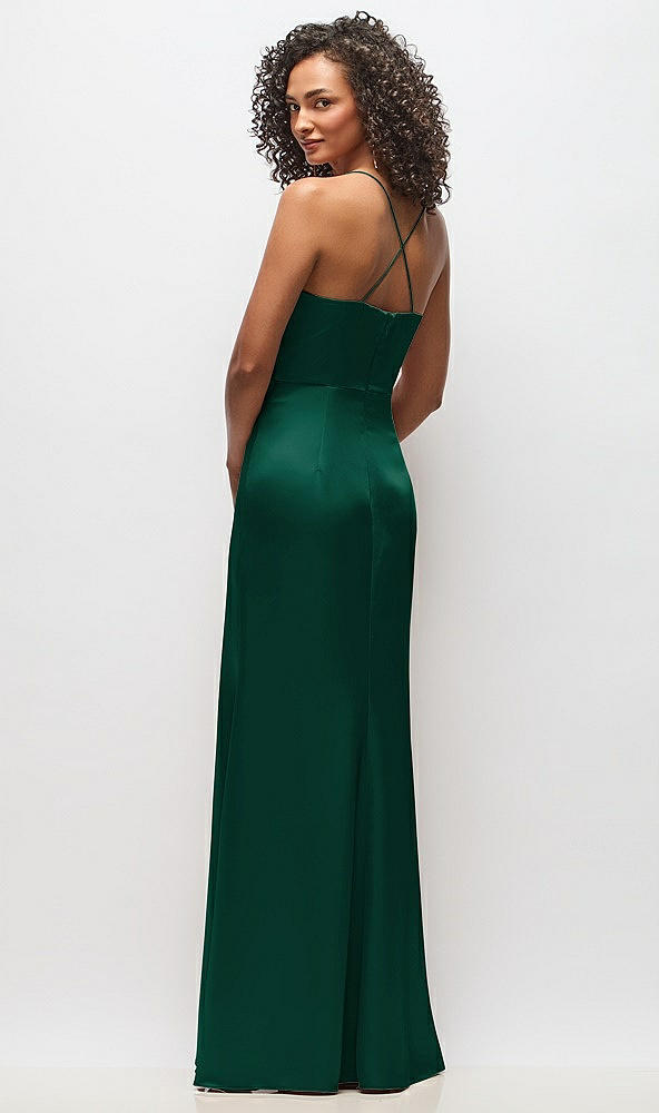 Back View - Hunter Green Cowl-Neck Criss Cross Back Slip Dress