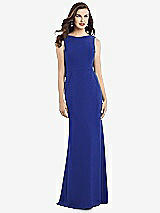 Rear View Thumbnail - Cobalt Blue Draped Backless Crepe Dress with Pockets