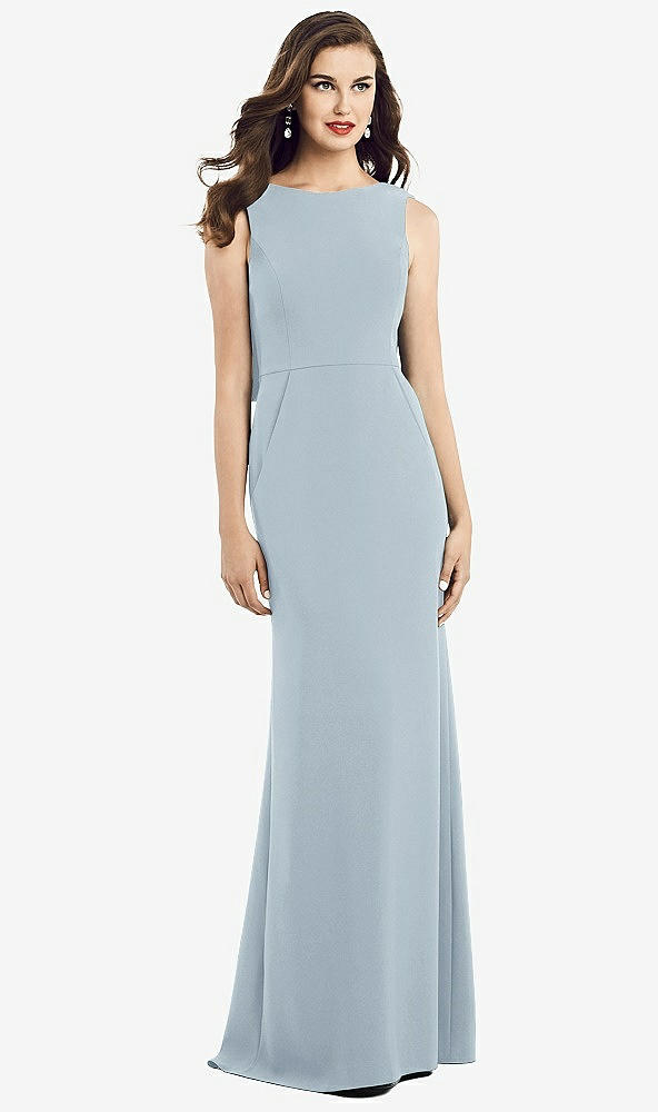 Back View - Mist Draped Backless Crepe Dress with Pockets
