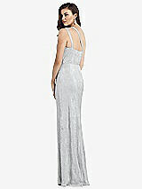 Rear View Thumbnail - Silver One-Shoulder Twist Metallic Trumpet Gown