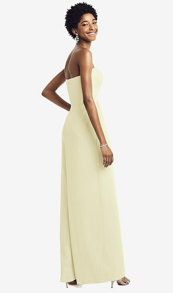 Back View - Butter Yellow Strapless Chiffon Wide Leg Jumpsuit with Pockets