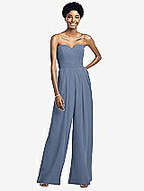 Front View Thumbnail - Larkspur Blue Strapless Chiffon Wide Leg Jumpsuit with Pockets