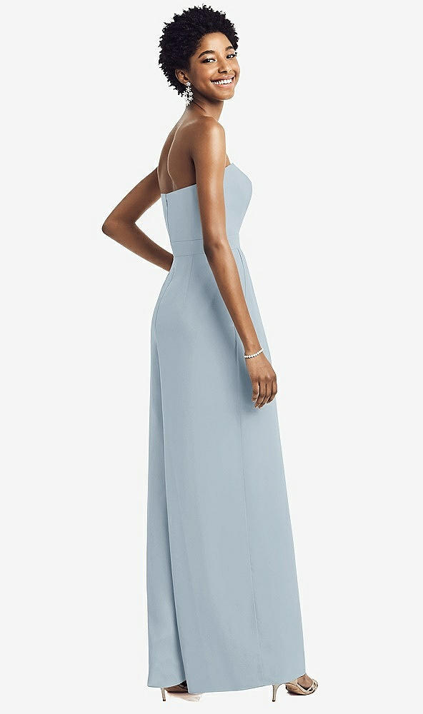 Back View - Mist Strapless Chiffon Wide Leg Jumpsuit with Pockets