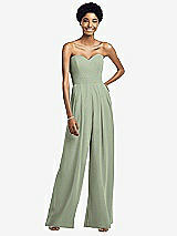 Front View Thumbnail - Sage Strapless Chiffon Wide Leg Jumpsuit with Pockets