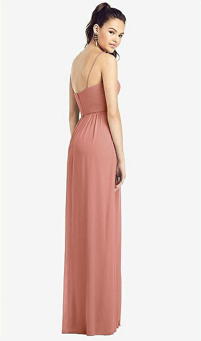 Slim Spaghetti Strap Chiffon Bridesmaid Dress With Front Slit In Desert  Rose | The Dessy Group