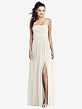 Front View Thumbnail - Ivory Slim Spaghetti Strap Chiffon Dress with Front Slit 