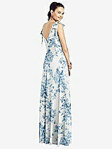 Rear View Thumbnail - Cottage Rose Dusk Blue Bow-Shoulder V-Back Chiffon Gown with Front Slit