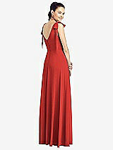 Rear View Thumbnail - Poppy Red Bow-Shoulder V-Back Chiffon Gown with Front Slit